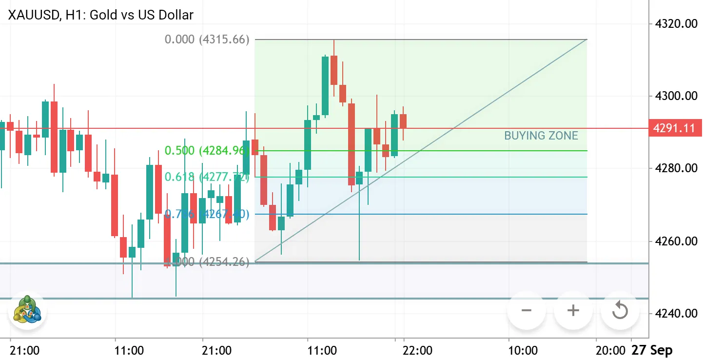 📊 XAUUSD (Gold) 1-Hour Chart Analysis • Current Price: 4291.11 • Trend: Market is testing the Buying Zone. • Strategy: Looking for a potential bounce from this level. Watch the price action closely for an entry!