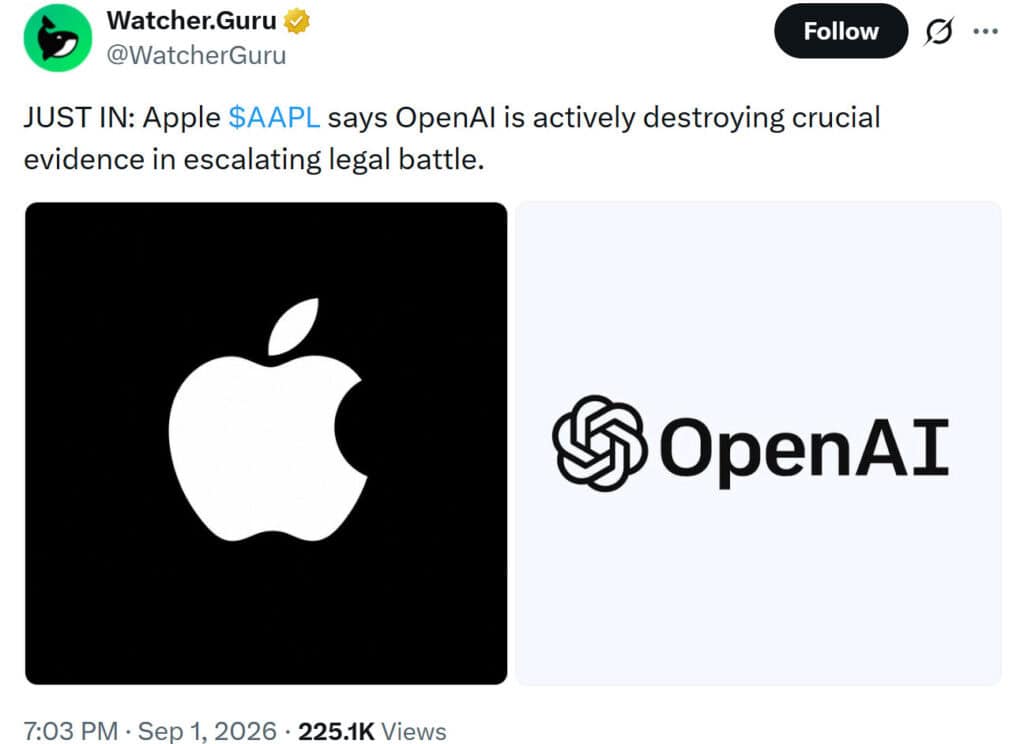 Apple alleges Liu instructed an OpenAI colleague to destroy evidence