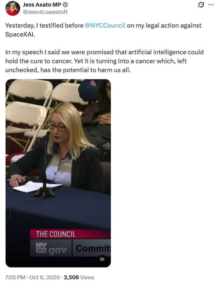 Labour MP Jess Asato shared testimony on her UK lawsuit against xAI News