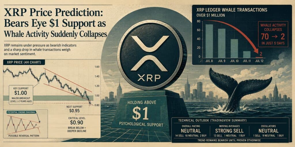 XRP Price Prediction: Bears Eye $1 Support as Whale Activity Suddenly Collapses