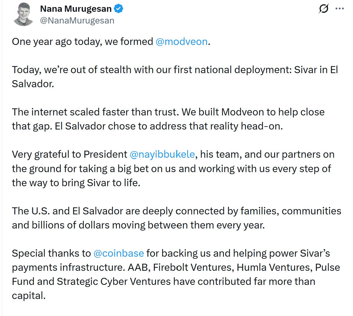 Modveon CEO Nana Murugesan