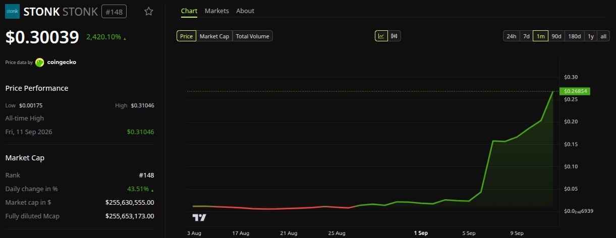 STONK 가격 변동. 출처: BeInCrypto