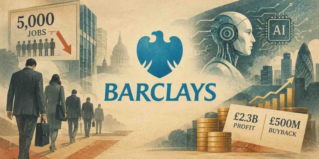 Barclays Plans 5,000 Job Cuts by 2026 in AI Efficiency Drive Despite £2.3B Profit and £500M Share Buyback