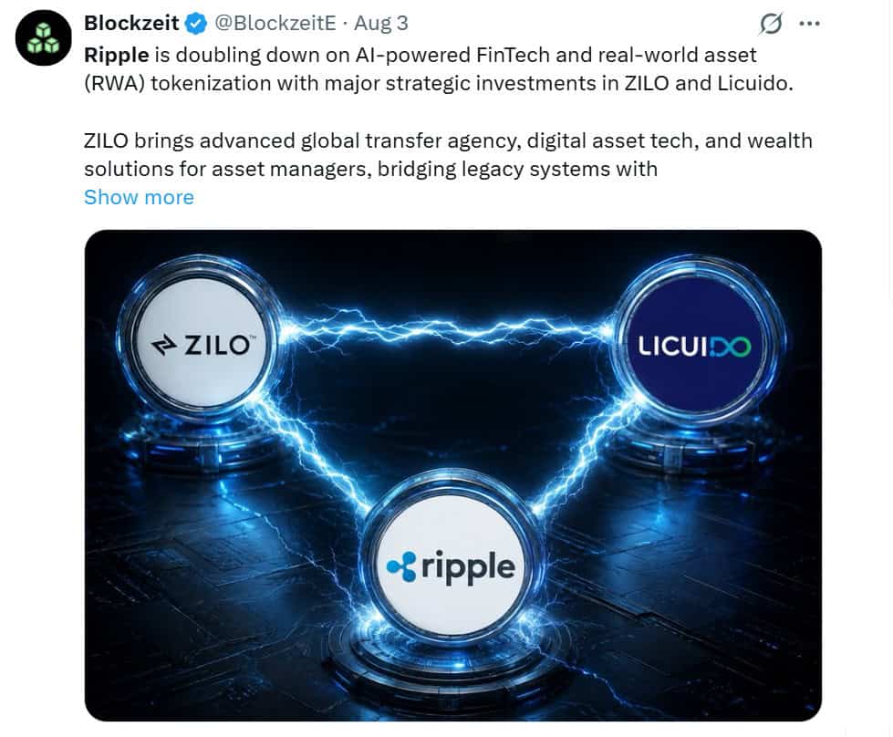 Ripple’s strategic investments in ZILO and Licuido aim to strengthen AI-driven FinTech