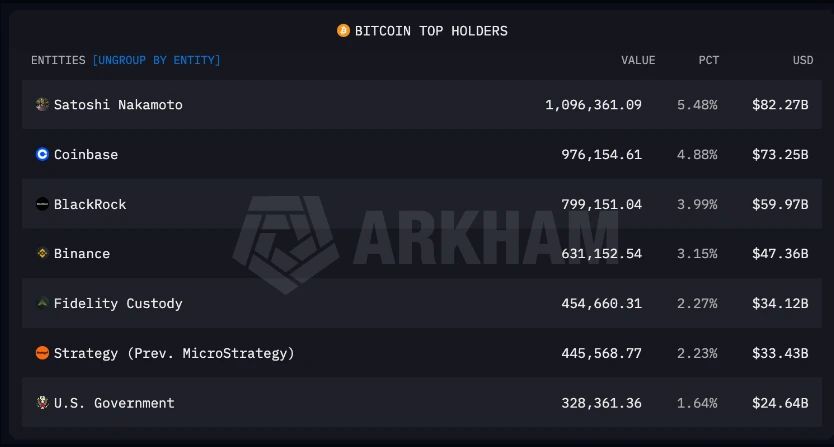 Top Bitcoin holders in the world