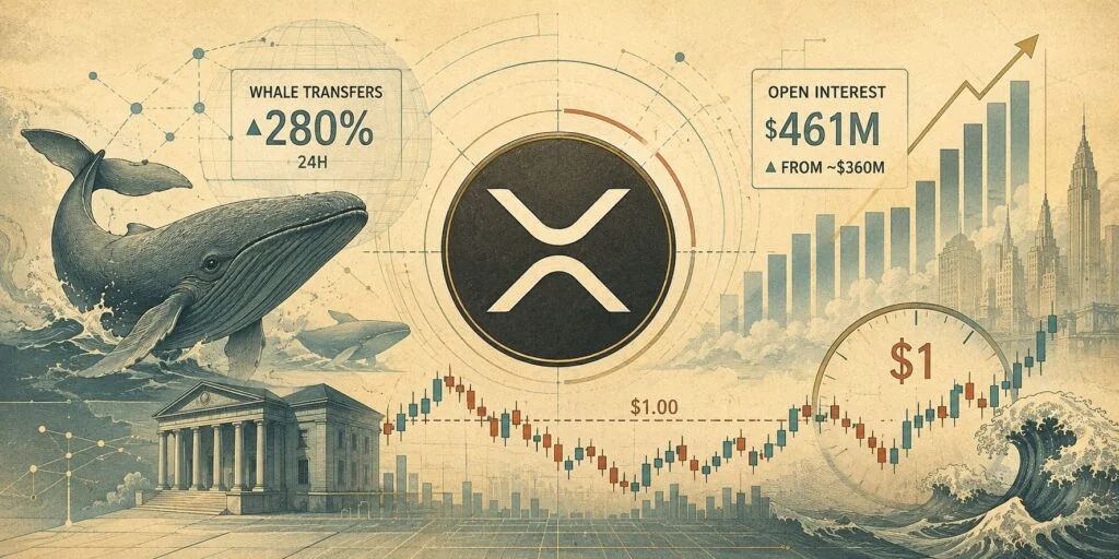 XRP Price Prediction: XRP Reclaims $1 Support as Whale Transfers Jump 280% and Open Interest Rises
