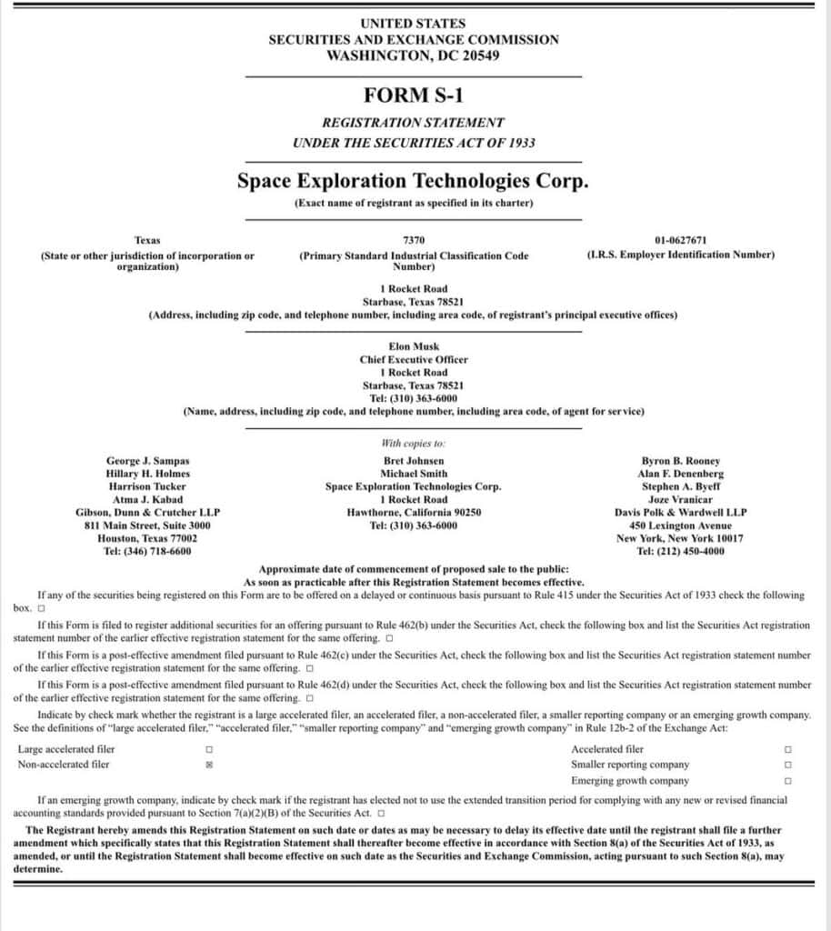 space x s-1 ipo details