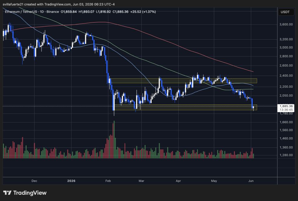 Ethereum consolidates around critical support | Source: ETHUSDT chart on TradingView