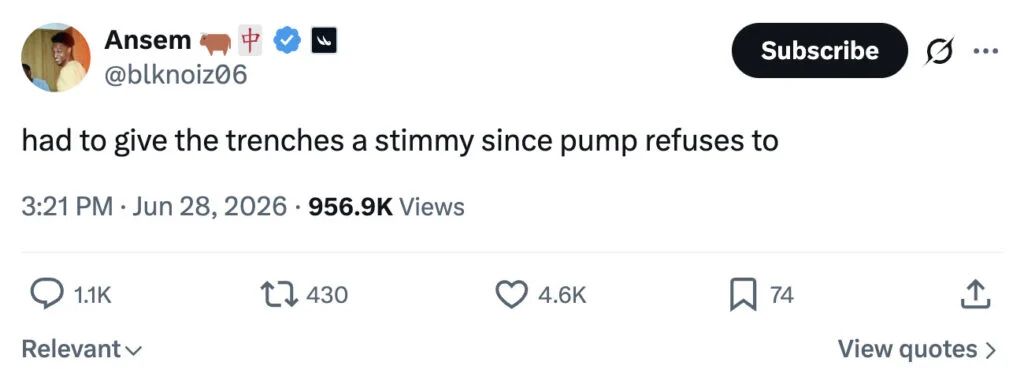 ansem tweet about giving trenches a stimmy