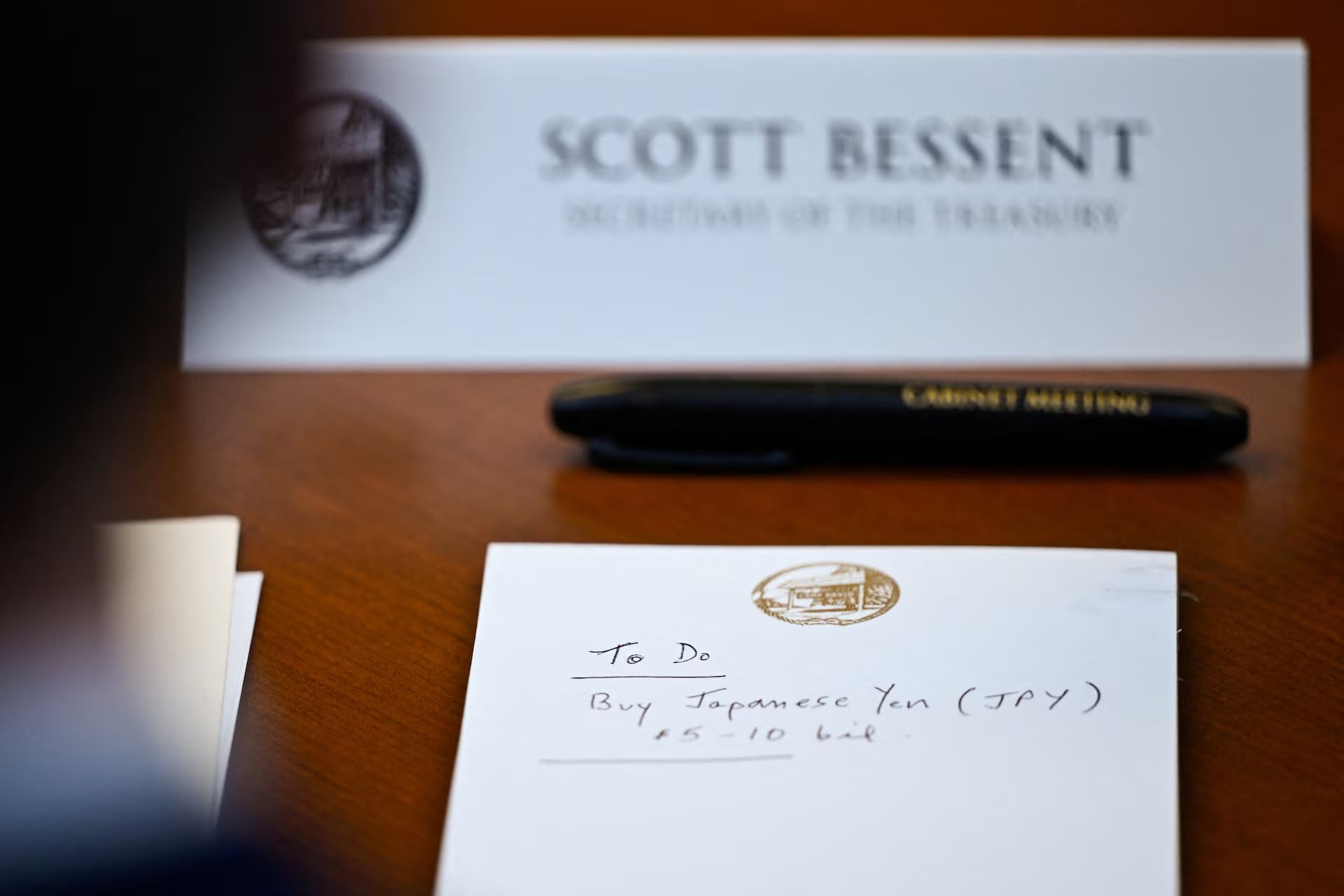 Photo of Treasury Secretary Scott Bessent’s notepad at Camp David