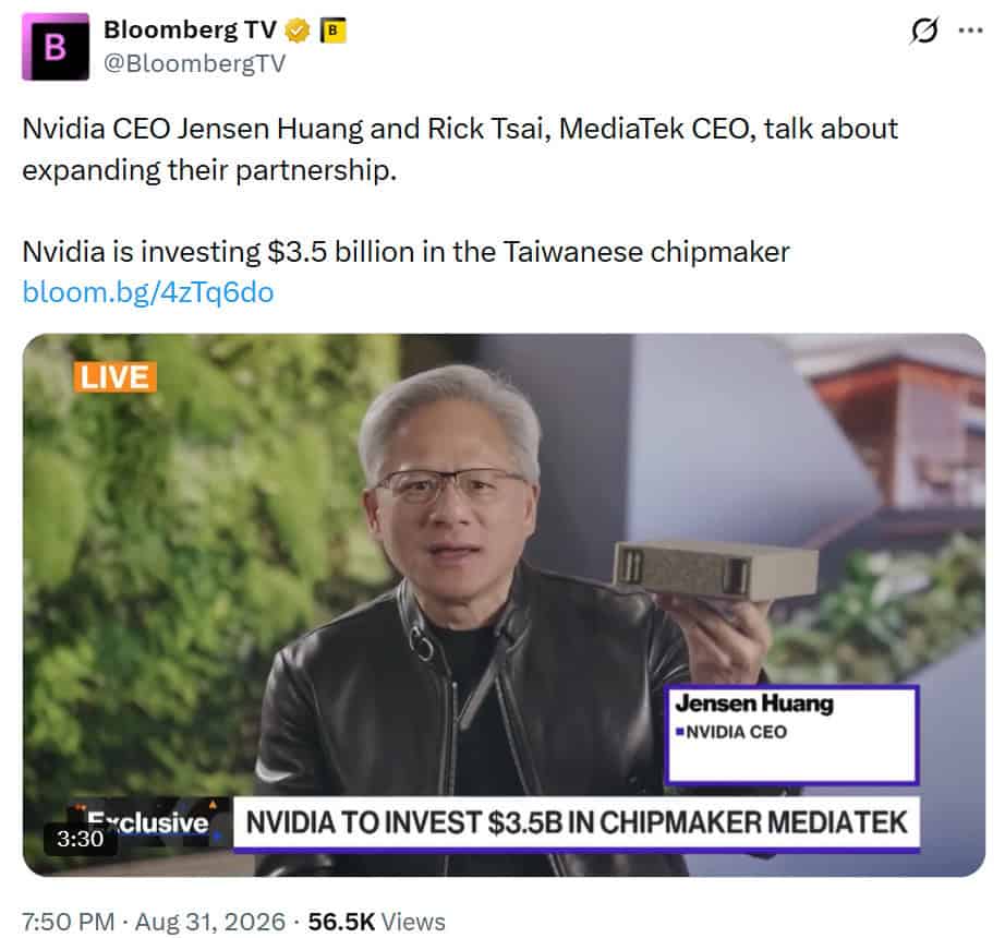 NVIDIA CEO Jensen Huang and MediaTek CEO Rick Tsai are expanding their partnership
