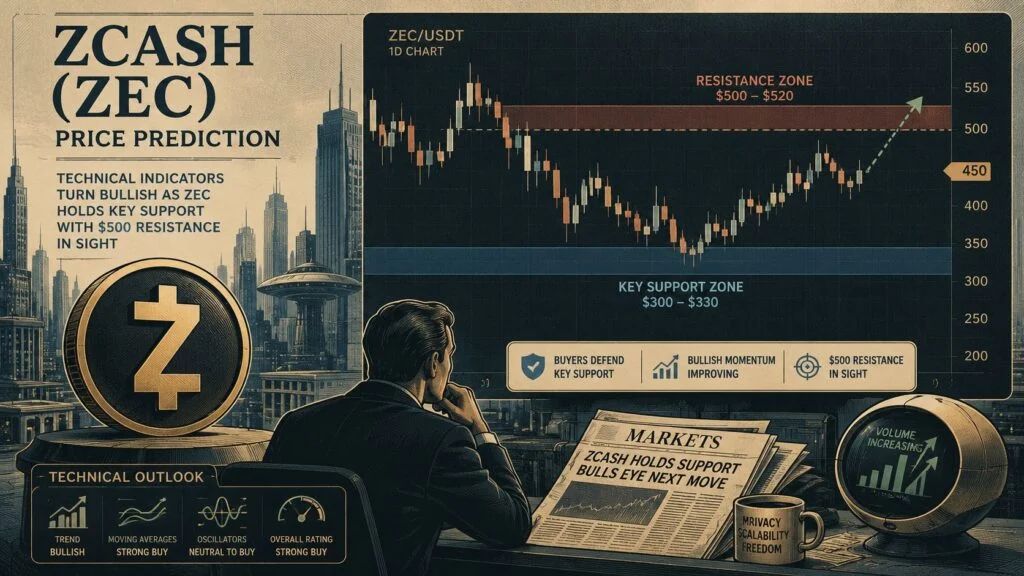 Zcash (ZEC) Price Prediction: Technical Indicators Turn Bullish as ZEC Holds Key Support With $500 Resistance in Sight
