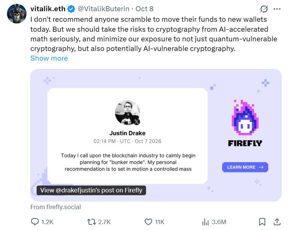 Vitalik warns that rapid AI advances could undermine lattice-based and elliptic-curve cryptography sooner than expected