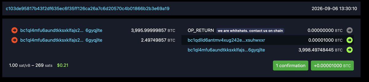 Actors left a message "we are whitehats. contact us on chain". Source: memepool