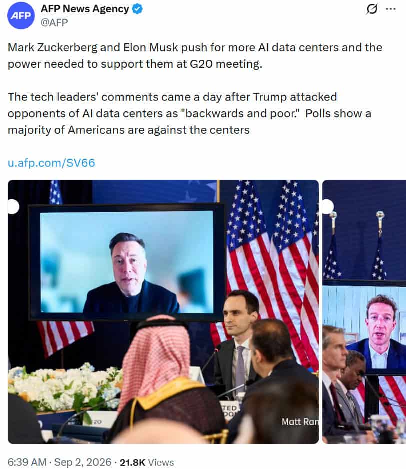 Zuckerberg and Musk called for expanded AI data centers and greater 
