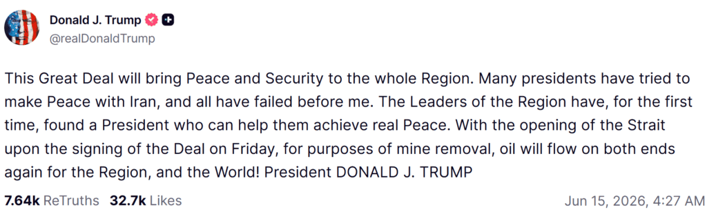 President Donald Trump announced what he described as a landmark agreement with Iran, presenting it as a significant diplomatic breakthrough