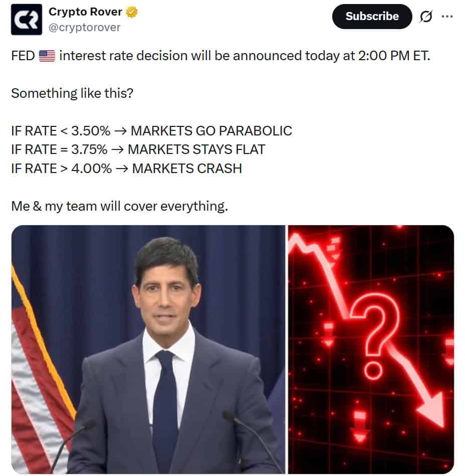 @cryptorover expects strong market gains below 3.5%, flat action at 3.75%, and a sharp decline above 4%