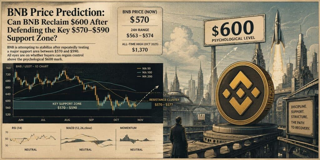 BNB Price Prediction: Can BNB Reclaim $600 After Defending the Key $570–$590 Support Zone?