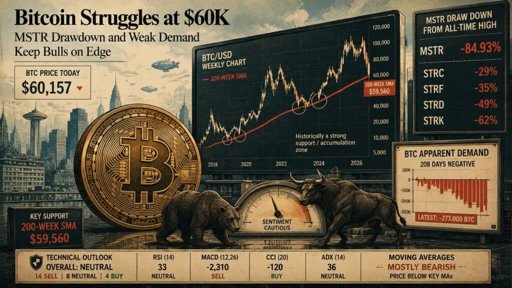 Bitcoin (BTC) Price Prediction: Bitcoin Struggles at $60K as MSTR Drawdown and Weak Demand Keep Bulls on Edge