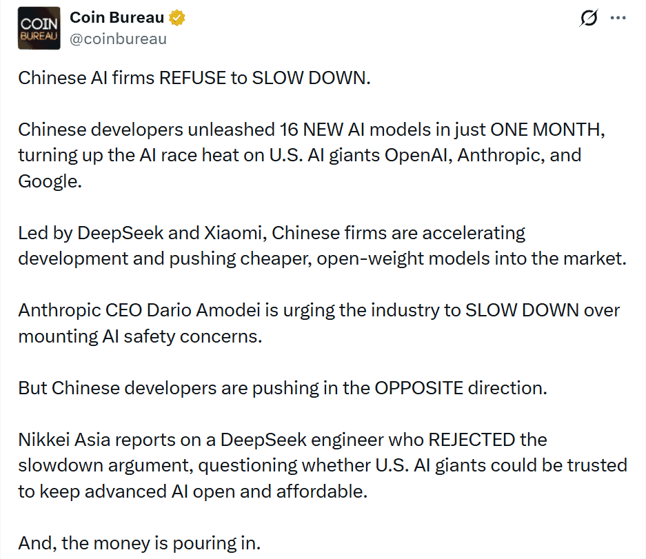 DeepSeek and Xiaomi, intensifying competition with U.S. firms