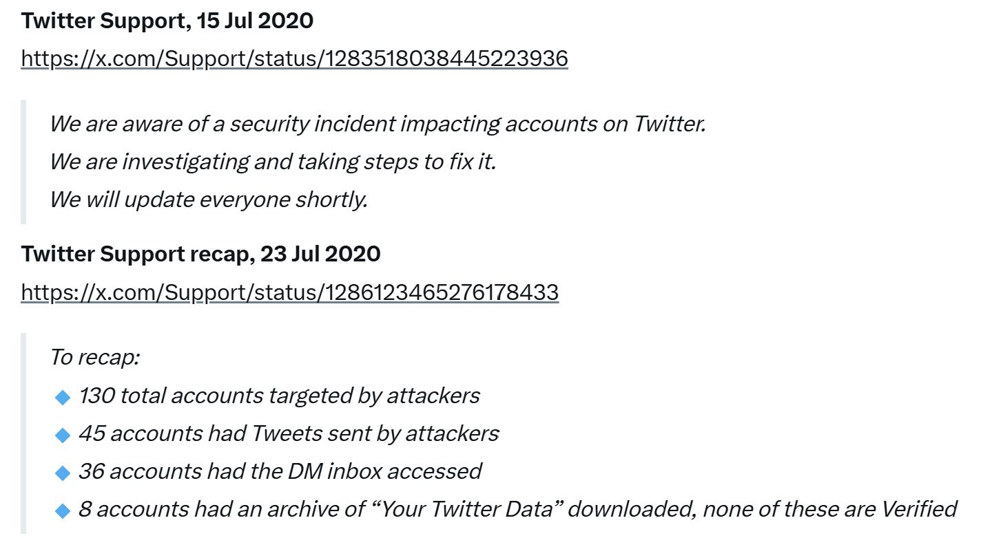 2020 年，攻击者成功诱骗少数员工，利用其凭证非法访问了 Twitter 内部系统
