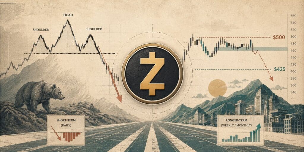 Zcash (ZEC) Price Prediction: Bearish Head-and-Shoulders Breakdown Threatens ZEC After Failed $500 Breakout
