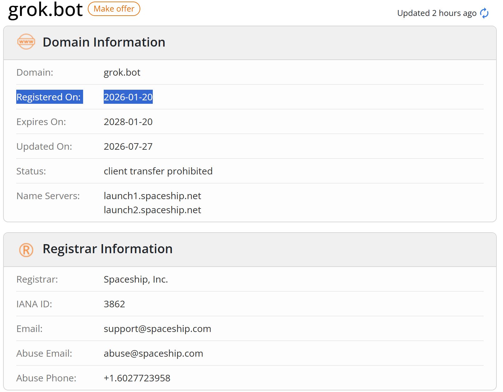 grok.bot ドメイン情報　出典： WHOIS