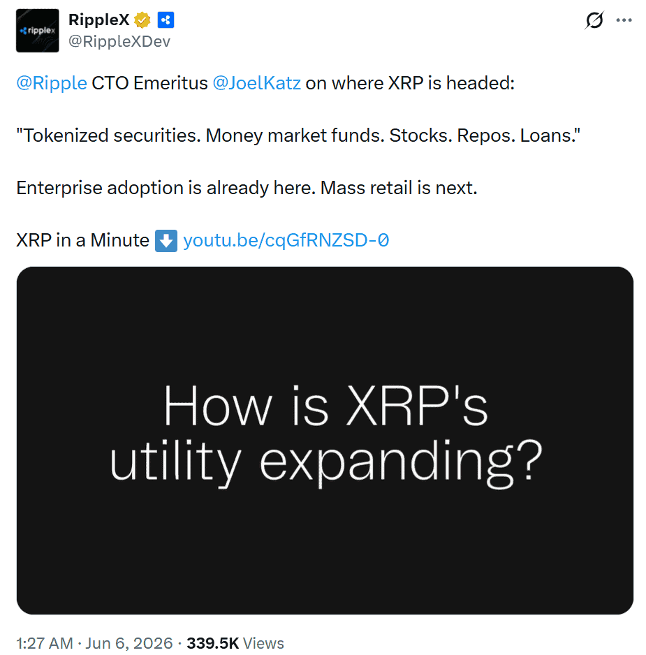 David Schwartz highlighted XRP’s expanding role in tokenized financial assets, suggesting enterprise adoption is already underway
