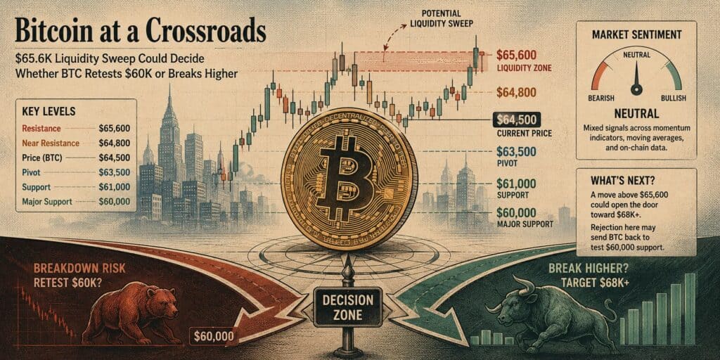 Bitcoin (BTC) Price Prediction: $65.6K Liquidity Sweep Could Decide Whether BTC Retests $60K or Breaks Higher