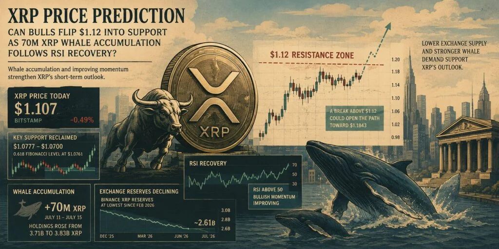 XRP Price Prediction: Can Bulls Flip $1.12 Into Support as 70M XRP Whale Accumulation Follows RSI Recovery?