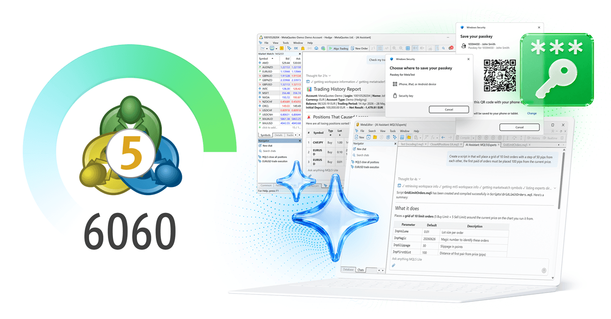 MetaTrader 5 Build 6060 : Améliorations apportées à l'intégration de l'IA, aux clés d'accès et à la gestion du code dans MetaEditor